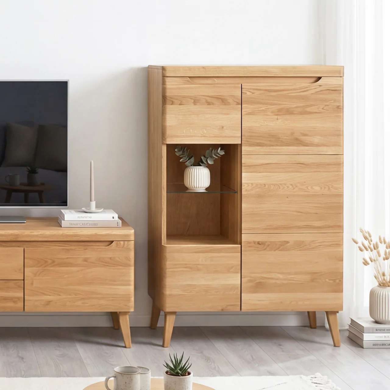 Armario Vitrina de madera maciza de roble Milan 3 | NordicStory - Image 4