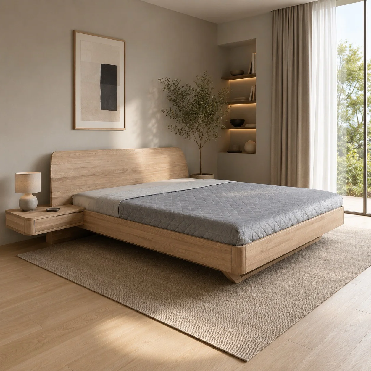 Cama de madera maciza de roble con mesillas adosadas ALINA | NordicStory - Image 9