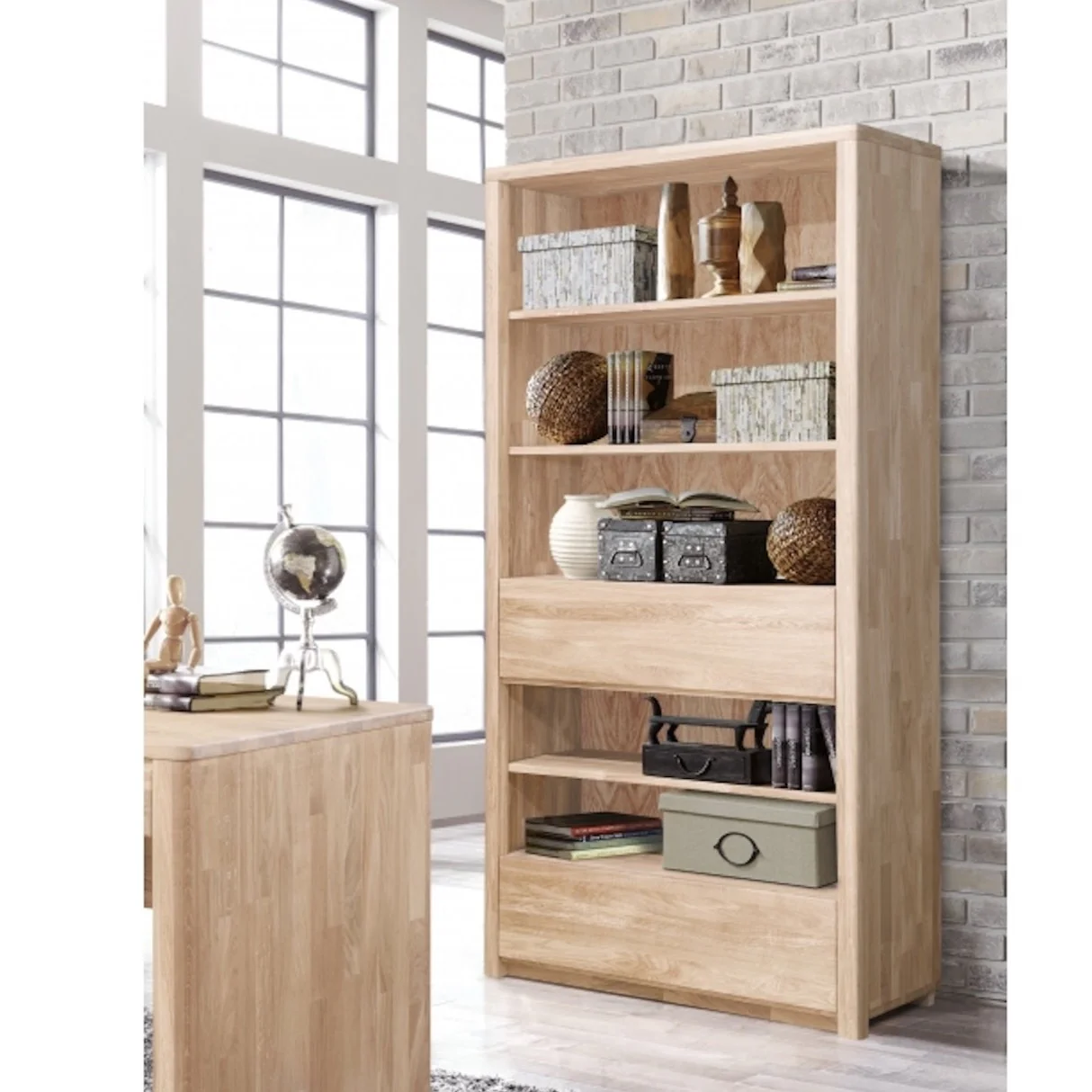 Libreria Estanteria de pared con 2 cajones de madera maciza de roble Elsa 2 | NordicStory - Image 9