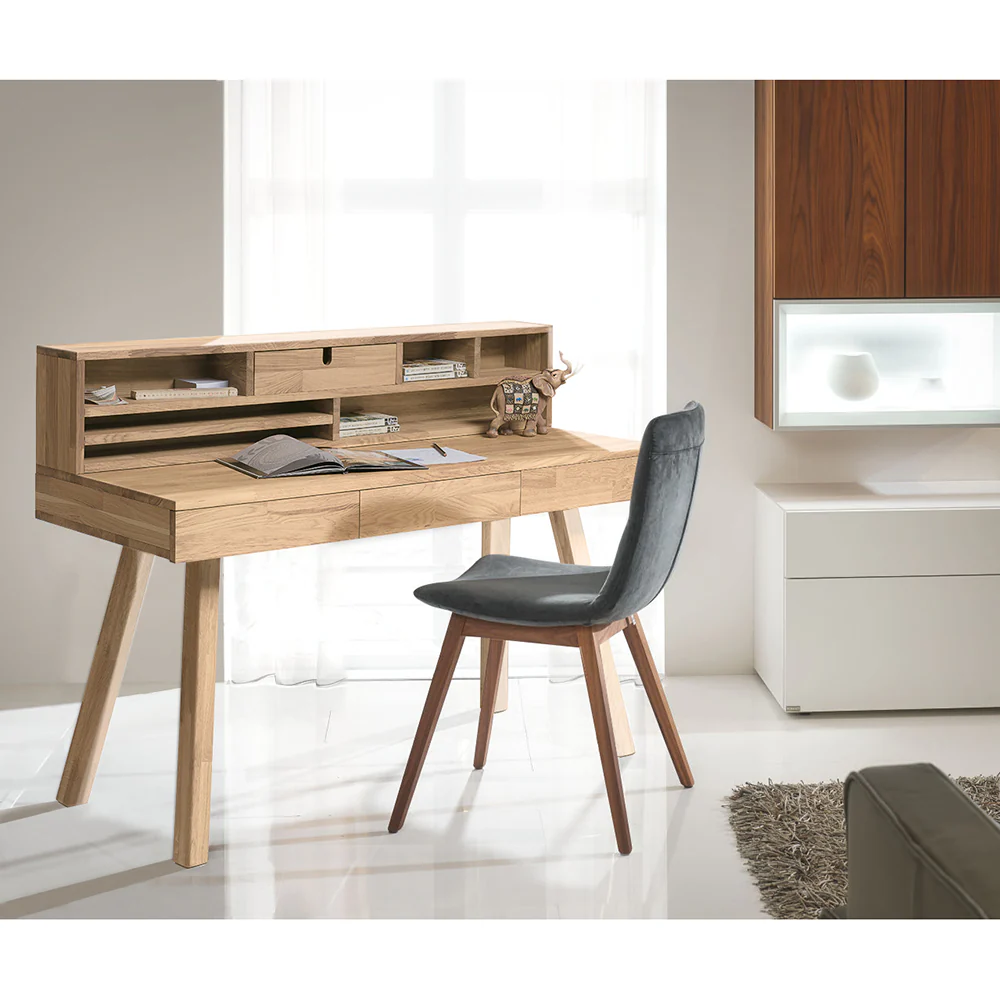 Mesa escritorio de madera maciza de roble Einstein 2 con estanteria flotante | NordicStory - Image 11