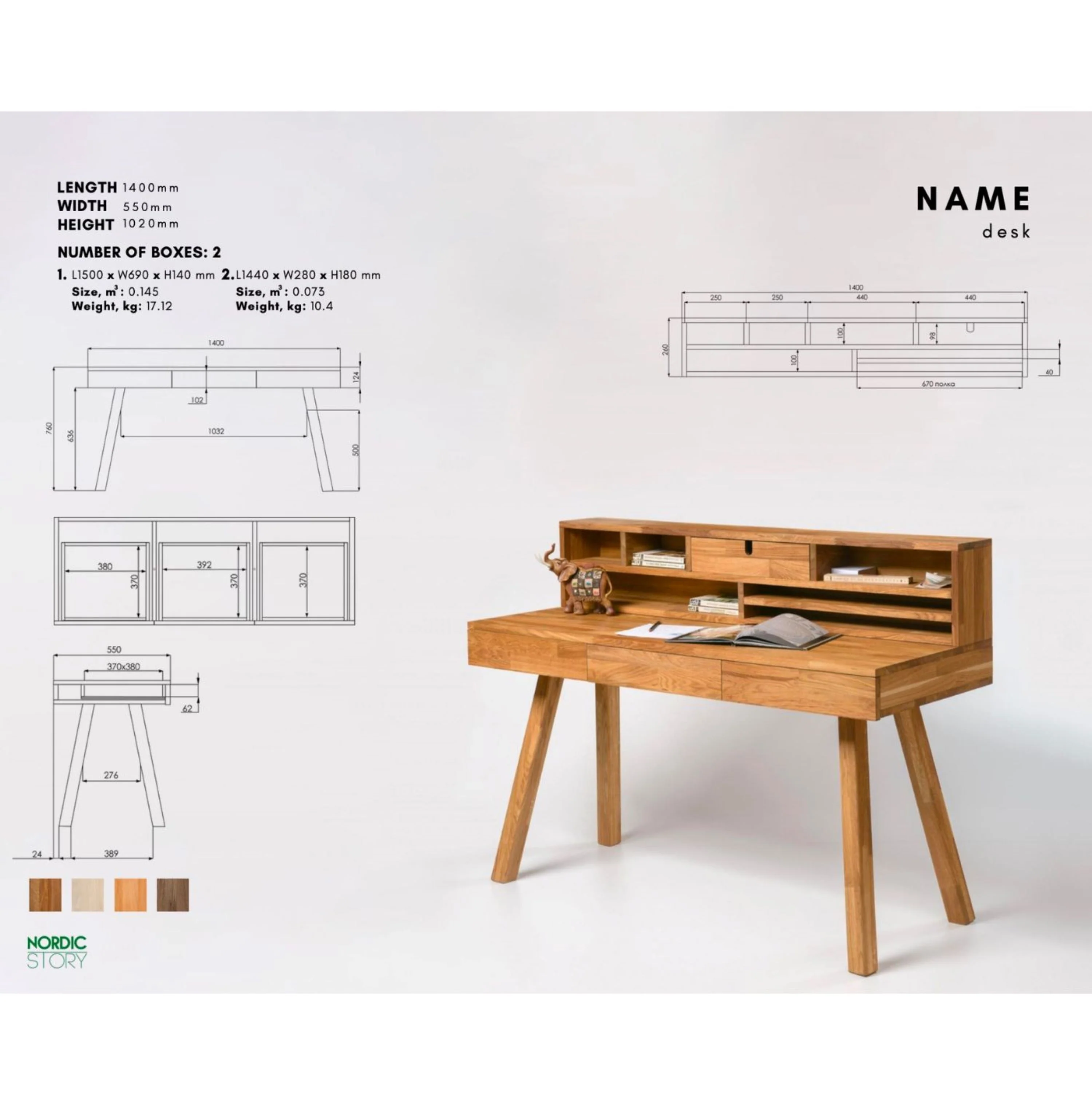 Mesa escritorio de madera maciza de roble Einstein 2 con estanteria flotante | NordicStory - Image 15