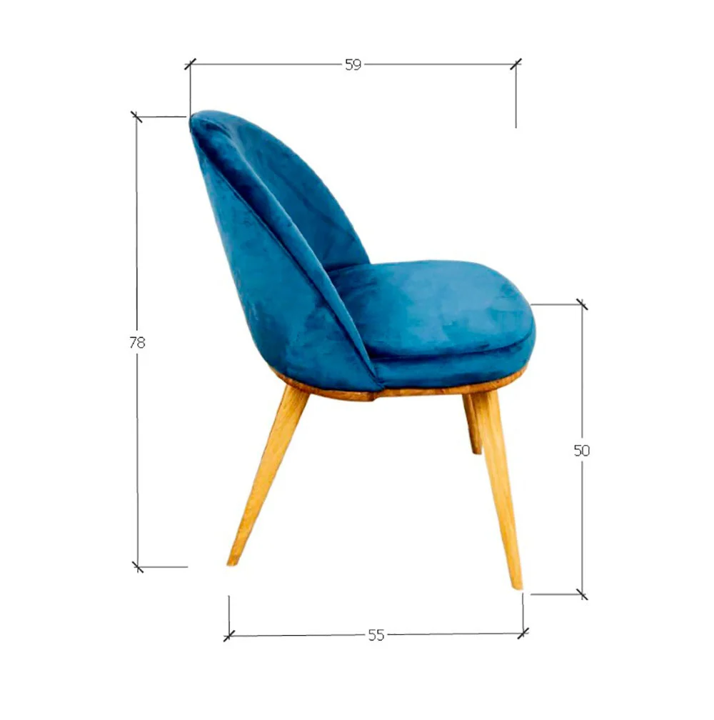 Pack de 2 o 4 Sillas de Comedor Clara, Estructura de Madera Maciza de Roble, Tapizado en Color Azul Monako | NordicStory - Image 8