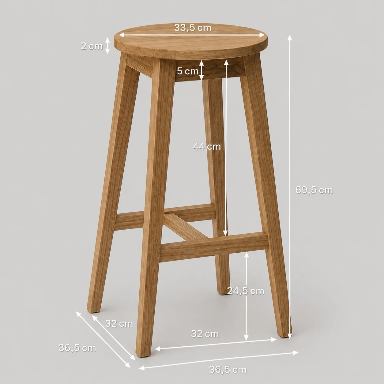 Pack de 2 Taburetes de Bar de Madera Maciza de Roble Diana | NordicStory - Image 3